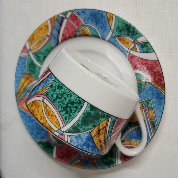 American Atelier VTG BOHO Fantasy Porcelain Cups & Saucers Matching Set of Two - Picture 9 of 14